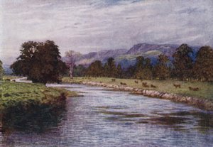 チャッツワース・パークのダーウェント川にて（カラーリトグラフ 作： William Biscombe Gardner