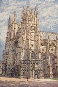 カンタベリー大聖堂の西塔と南西入口（カラーリトグラフ） 作： William Biscombe Gardner
