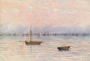 ヘーン湾沖で浚渫するウィツタブルのオイスター・フリート（カラーリトグラフ） 作： William Biscombe Gardner