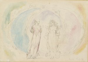 ふたご座のベアトリーチェとダンテ、炎の球体の中で、1825-1827年 作： William Blake