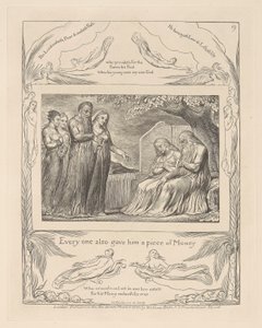 ヨブ記、プレート 19、すべての人が彼に一枚のお金を与えた 作： William Blake
