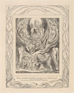 ヨブ記、プレート5、主の前から出て行くサタンとヨブの愛 作： William Blake