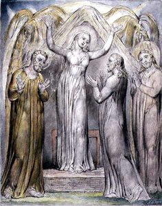 母のもとに戻ったキリスト、John Miltonの「Paradise Regained」からの挿絵、1816-18年頃（紙にペンとインク、グレーのウォッシュ、水彩）。 作： William Blake