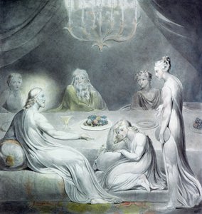 マーサとメアリーの家のキリスト、または悔い改めたマグダーレン 作： William Blake