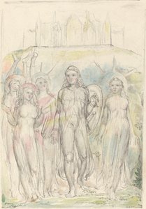 仲間に別れを告げる信仰の盾を持つクリスチャン 作： William Blake