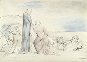 裏切り者ボッカの髪をつかむダンテ、ダンテ・アリギエーリ作「神曲」の挿絵 作： William Blake