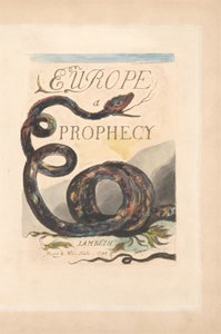 ヨーロッパ。予言、プレート2、タイトルページ 作： William Blake