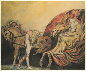 神を裁くアダム、1795年（ペン、インク、水彩で色のエッチング） 作： William Blake