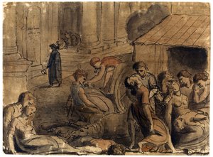 ロンドンの大疫病」 ウィリアム・ブレイク（1757-1827） 1779年頃 - 紙に水彩、白、黒チョーク 作： William Blake