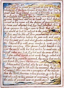 私が起源であることがついに証明されるだろう...」、「天の結婚」のテキストとイラスト、1790-3年頃（ペンと水彩で仕上げたレリーフエッチング）
