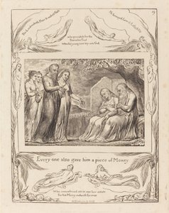 チャリティーを受け入れる仕事、1825年 作： William Blake