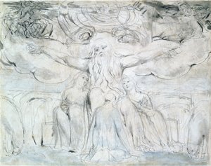 ジョブとその娘たち（鉛筆、ペン、グレーインク 作： William Blake