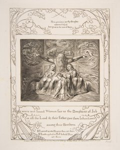 1825-26年の「ヨブ記の挿絵」のヨブとその娘たち。 作： William Blake