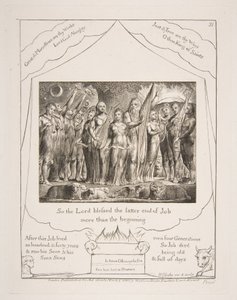 ヨブと彼の妻は、1825-26年の「ヨブ記の挿絵」から繁栄に戻りました。 作： William Blake