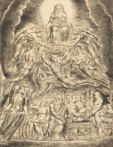 神の玉座の前のサタン」（1825年）。 作： William Blake