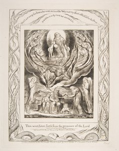 1825-26年、主の臨在から、 『ヨブ記』の挿絵から、サタンが前進した。 作： William Blake
