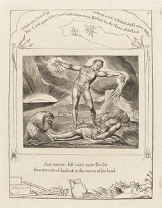 おできでサタンスマイティングジョブ 作： William Blake