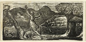 ウェルギリウスの牧歌より、羊飼いがオオカミを追い払う 作： William Blake