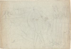 倒した相手の上に立つ剣士のスケッチ [直訳] 作： William Blake