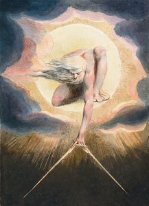 古代の日 - Urizen measuring out the material world - Urizen measured the material world.書籍「ヨーロッパ」の表紙のイラスト。予言へ。"ウィリアム・ブレイク（1757-1827）のドローイング 作： William Blake