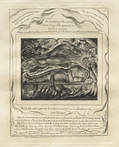 ヨブ記: Pl. 11. 夢をベッドの上に置いて、あなたは私を怖がらせ、怖がらせる 作： William Blake