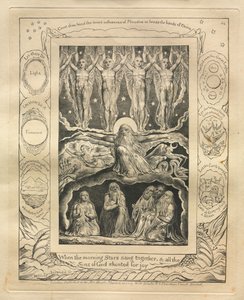 ヨブ記: Pl. 14、明けの明星が共に歌い、すべての神の子らが歓声を上げたとき 作： William Blake