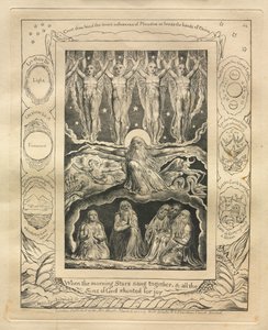 職業書：Pl。 14、朝の星が一緒に歌ったとき、そしてすべての神の子は...、1825。 作： William Blake