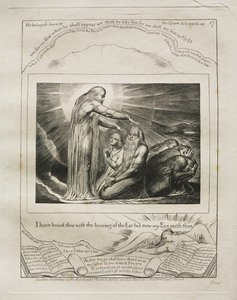 ヨブ記: Pl. 17、私は耳の聴覚であなたを聞いたが、今私の目はあなたを見る 作： William Blake