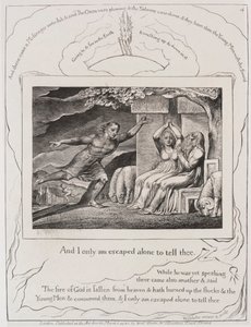 ヨブ記: Pl. 4、そして私はあなたに話すために一人で逃げるだけです 作： William Blake