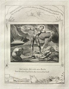 ヨブ記: Pl. 6、ヨブを撃ち、できものを痛めた/足の裏から頭頂部まで 作： William Blake