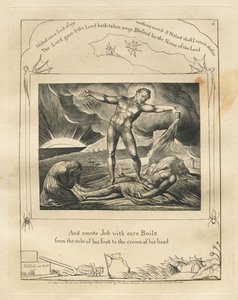 ヨブ記: Pl. 6、ヨブを撃ち、できものを痛めた/足の裏から頭頂部まで 作： William Blake