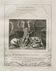 ヨブ記: Pl. 8、私が生まれた日を滅ぼそう 作： William Blake