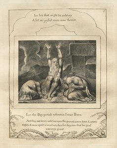 ヨブ記: Pl. 8、私が生まれた日を滅ぼそう 作： William Blake
