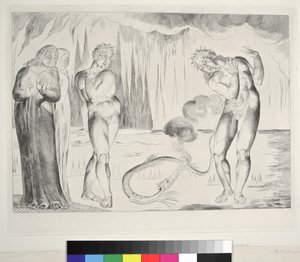 泥棒のサークル：ヘビ、インフェルノ、カントXXV、1827年のダンテアリギエーリによる「神の喜劇」のイラストに襲われたブオソドナティ