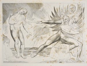 腐敗した役人の輪：チャンポロインフェルノを苦しめる悪魔、カントXXII、ダンテアリギエーリによる「神曲」のイラスト、1827〜38年頃（彫刻） 作： William Blake