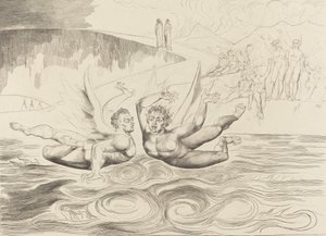 腐った役人の輪、悪魔たちの殴り合い、1827年。 作： William Blake
