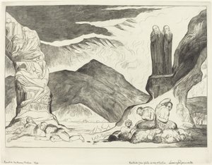 偽証者の輪; 悪臭のために鼻を覆うダンテとウェルギリウス 作： William Blake