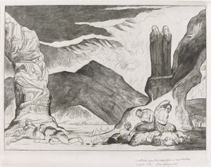 The Circle of the Falsifiers: 悪臭のために鼻を覆うダンテとウェルギリウス 作： William Blake