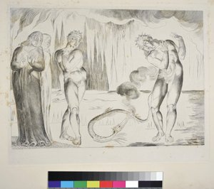 泥棒たちの輪。蛇に襲われるブオーゾ・ドナティ、『インフェルノ』第二十五番、ダンテ・アリギエリによる『神曲』の挿絵、1827年～38年頃（エングレーヴィング
