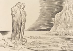 裏切り者の輪」「ダンテの足打ち ボッカ・デッリ・アバーテ」1827年 作： William Blake
