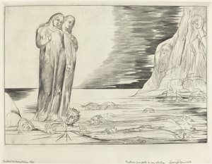 裏切り者の輪」「ダンテの足打ち ボッカ・デッリ・アバーテ」1827年 作： William Blake