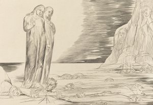 裏切り者の輪」「ダンテの足打ち ボッカ・デッリ・アバーテ」1827年 作： William Blake