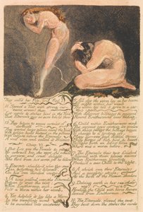 ウリゼンの最初の本、プレート17、彼らは彼女の同情を呼び、逃げた。 。 。 。 （ベントレー19） 作： William Blake