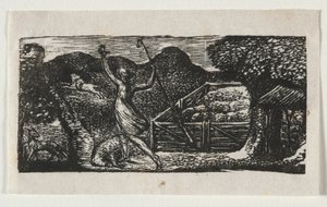 ヴァージルの牧歌、エクローグI：羊飼いがオオカミを追い払う、1821年。 作： William Blake