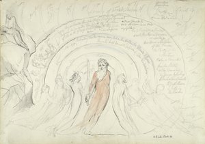 ホーマーのシェードと他の古代の詩人、ダンテ・アリギエーリによる神曲の挿絵、1824-27年（ペンと紙に鉛筆とチョークの上にペンでインクを塗ったもの）