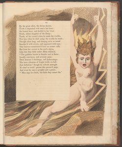 ヤングの夜の想い、95ページ、女神は雷と炎で爆発する 作： William Blake