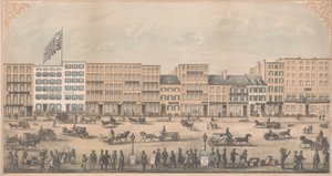 ニューヨーク、パーク・プレイスのブロードウェイからチャーチ・ストリートまでの北側の眺め、A.D.1854年。 作： William Boell