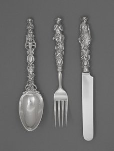 チャイルズのフラットウェアセット（ナイフ、フォーク、スプーン）1865～1874年頃（銀製 作： William Bogert