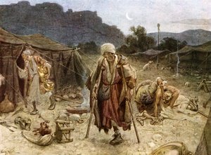 シリア人のキャンプを略奪する4人のハンセン病患者。 -聖書 作： William Brassey Hole