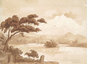 recto: 湖と山のある風景シーン 作： William Brockedon